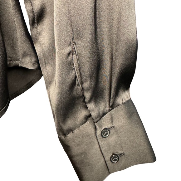 Dr2 by Daniel Rainn Ruched Satin Button-Up Long Sleeve Black Blouse Size XS - Picture 5 of 8